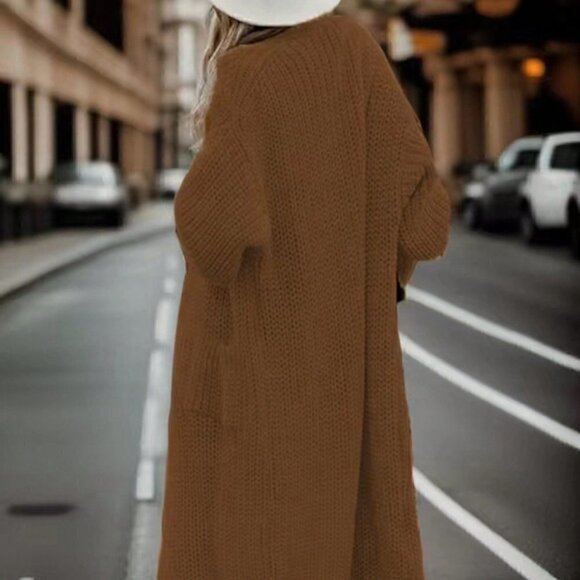 Camel Casual Womens Plus Dual Pocket Drop Shoulder Duster Cardigan - Picture 4 of 5